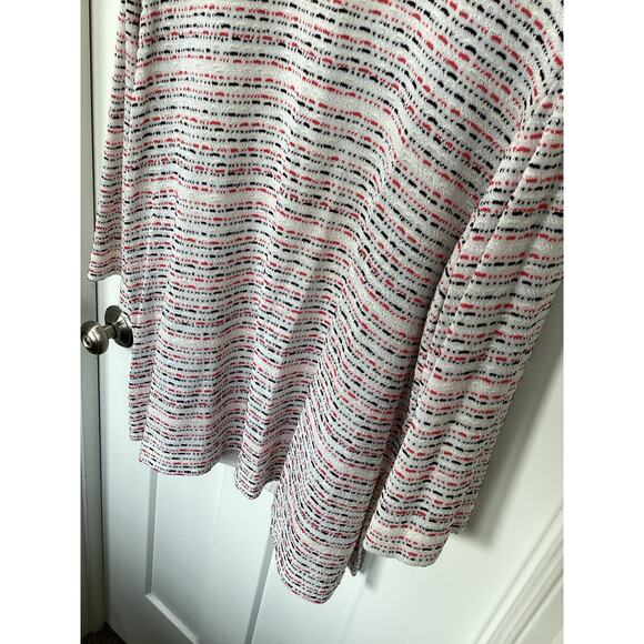 Ming Wang Women's Striped Floral Knit Cardigan Jacket Winter White Black Size 2X - Picture 7 of 11